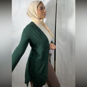 Cielo Womans Size M Cardigan Sweater Long Duster Green Pockets